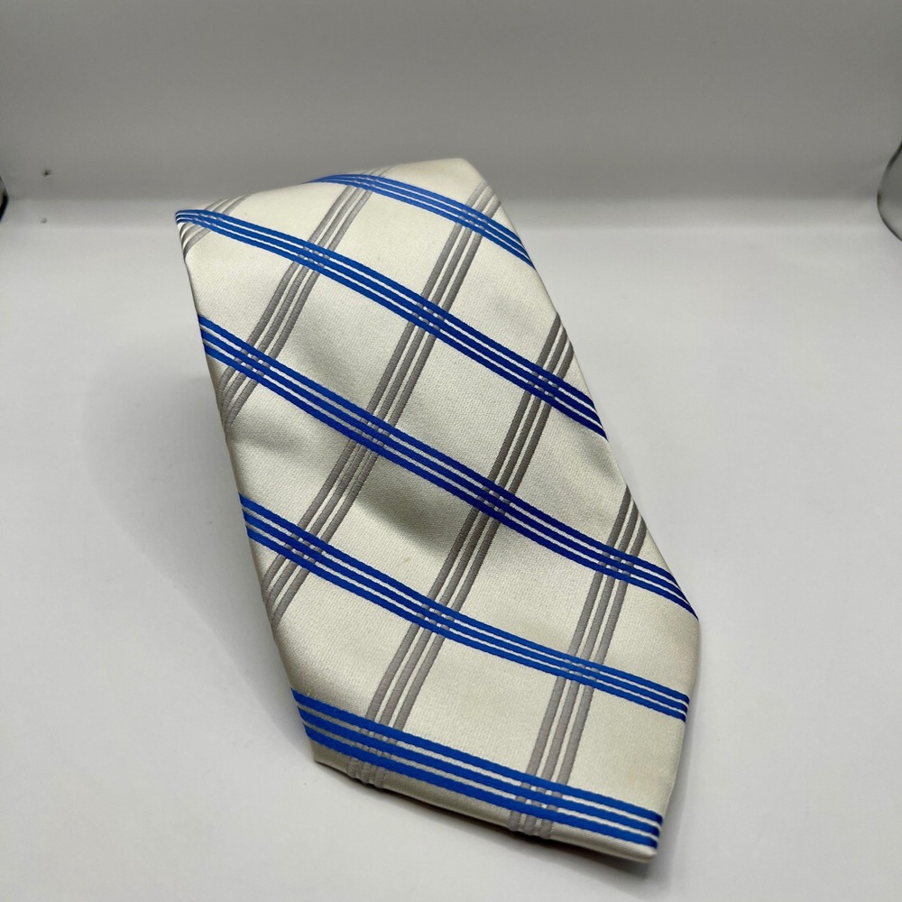 Bugatti Silk‎ Plaid Necktie Men's Blue Gray White Formal Business Accessory